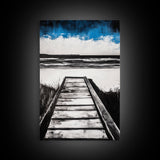 Wooden Path, Beach Walk, Ocean Waves, Framed Canvas Print, Coastal Decor, Minimalist Wall Art, Modern Living Room Art
