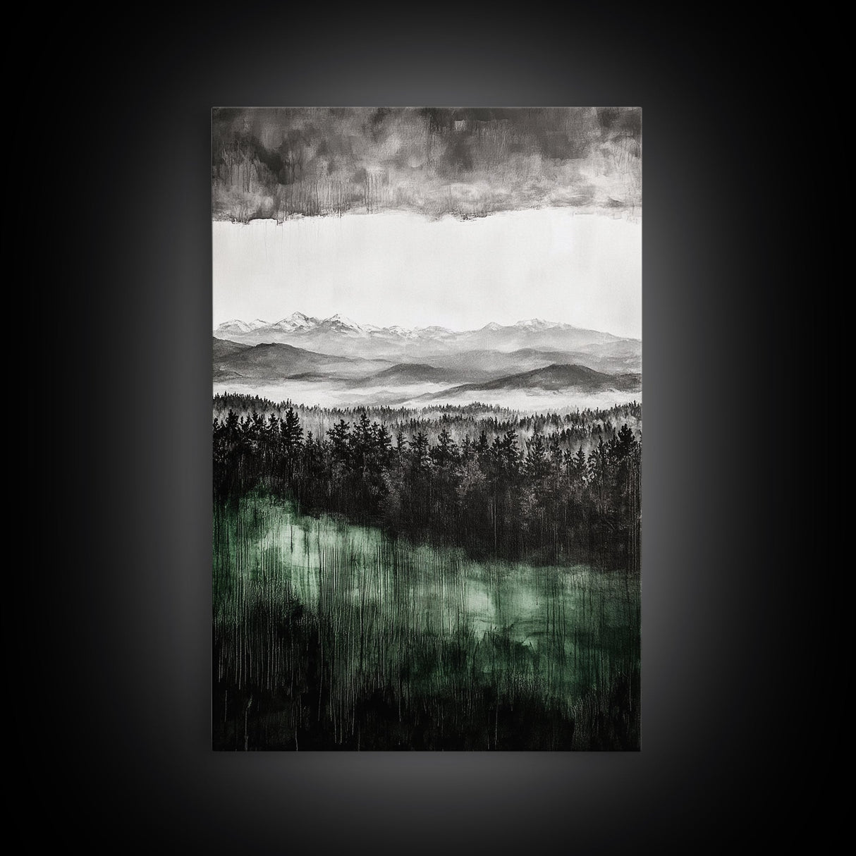Misty Mountains, Moody Wall Art, Rustic Home Decor, Cabin Wall Art, Neutral Aesthetic, Black and White, Framed Canvas Print