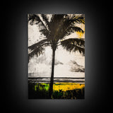 Palm Tree, Tropical Wall Art, Beach House Decor, Relaxing Coastal Print, Island Aesthetic, Monochrome Painting, Framed Canvas Print