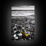 Ocean Pebbles Shoreline, coastal home decor, beach stone art, nautical wall print, calming wave painting, framed canvas print, bedroom art