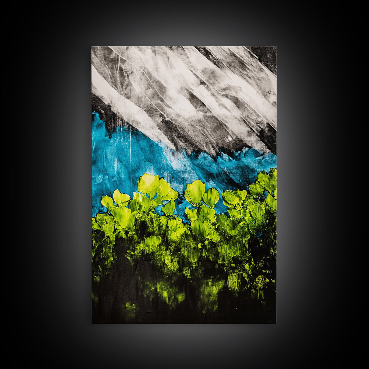 Geometric Abstract Design, Black White Green, Canvas Print, Industrial Wall Art, Contemporary Office Decor, Bold Minimalist Painting