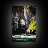 Mountain River, Nature Landscape Art, Moody Scenic Painting, Rustic Home Wall Art, Black and White Aesthetic, Framed Canvas Print