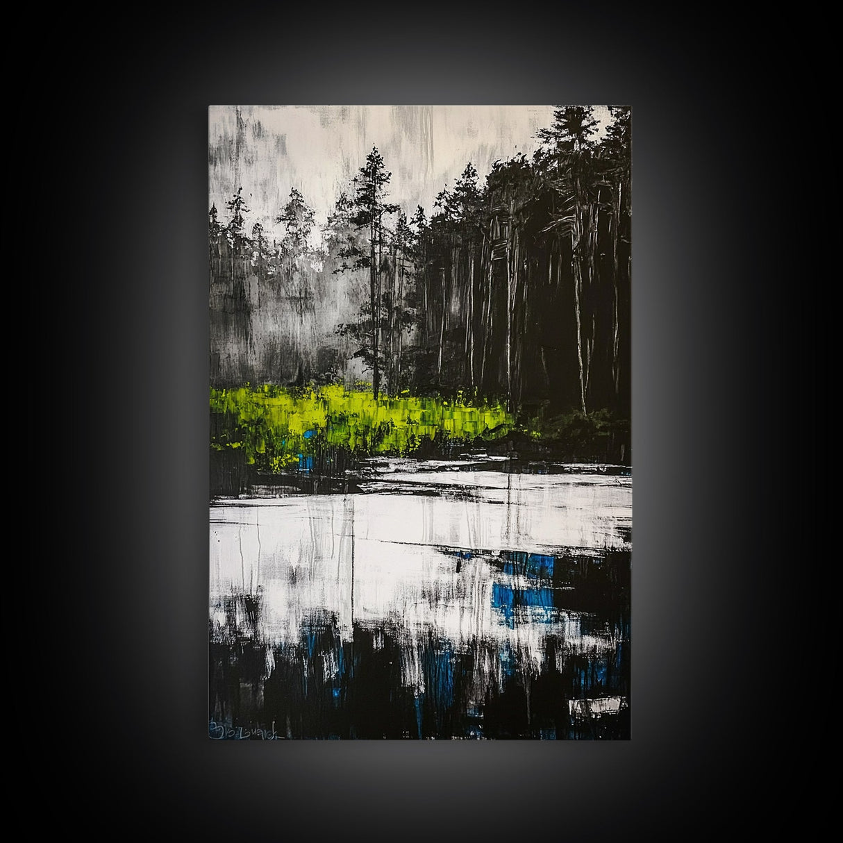 Misty Forest, Reflection, Tranquil Landscape, Framed Canvas Print, Nature Wall Art, Black and White Decor, Bedroom Art, Rustic Home
