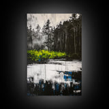 Misty Forest, Reflection, Tranquil Landscape, Framed Canvas Print, Nature Wall Art, Black and White Decor, Bedroom Art, Rustic Home