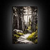Sunlit Trail, Forest Path, Nature Landscape, Canvas Print, Woodland Wall Art, Minimalist Art, Living Room Decor, Fall Aesthetic