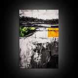 Minimalist Landscape, Abstract Nature, Modern Print, Contemporary Painting, Black and White, Green Accents, Framed Canvas Print, Bedroom Art