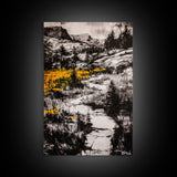 Mountain Path, Black and White Landscape, Dramatic Nature Painting, Wilderness Wall Art, Framed Canvas Print, Rustic Lodge or Office Decor