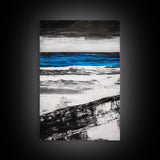 Ocean Horizon, Minimalist Seascape Painting, Black White and Blue Coastal Art, Framed Canvas Print, Modern Living Room or Office Wall Decor