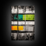Modern Window Abstract, Black and White with Green and Yellow, Geometric Wall Art, Contemporary Interior Design, Framed Canvas Print
