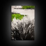 Wild Grass, Black and White with Green Accents, Abstract Nature Painting, Framed Canvas Print, Rustic Farmhouse or Living Room Decor