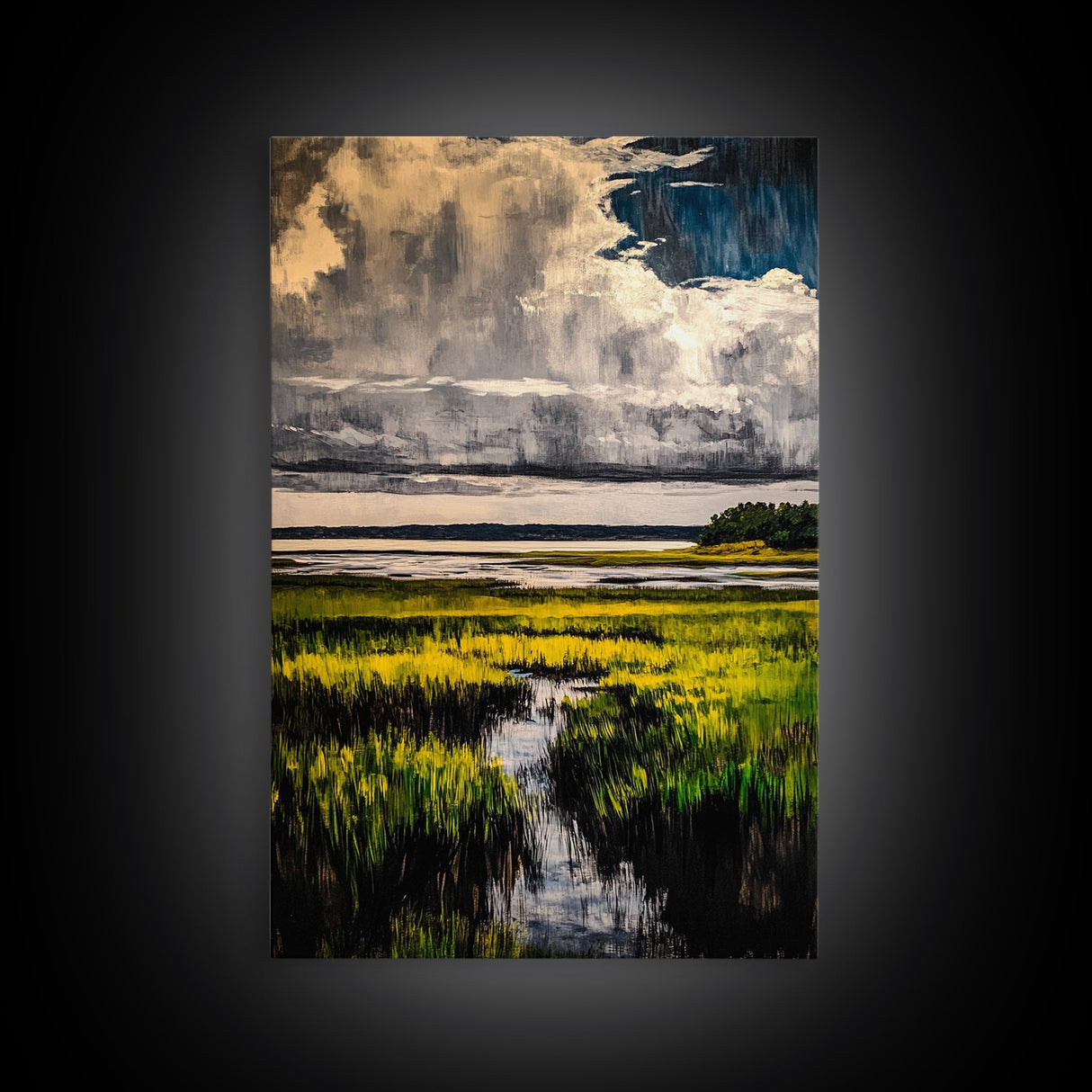Stormy Marsh, Moody Landscape Art, Coastal Nature Scene, Modern Rustic Decor, Fall Home Wall Art, Framed Canvas Print, Office Artwork