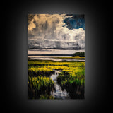 Stormy Marsh, Moody Landscape Art, Coastal Nature Scene, Modern Rustic Decor, Fall Home Wall Art, Framed Canvas Print, Office Artwork