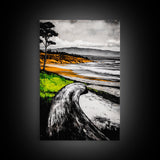Driftwood Shore, Ocean Beach Wall Art, Modern Coastal Decor, Nature Seascape Print, Tranquil Waves, Framed Canvas Print