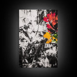 Abstract Flowers, Black and White, Red Floral Art, Bold Wall Decor, Modern Art, Framed Canvas Print, Minimalist Living Room Art