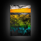 Vibrant Sunset, Golden Horizon, Abstract Landscape, Fall Wall Decor, Textured Nature Art, Framed Canvas Print, Modern Home Art