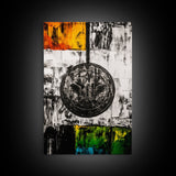 Military Emblem, Abstract, Grunge Art, Symbolic Print, Framed Canvas Print, Office Wall Decor, Patriotic Art, Industrial Style