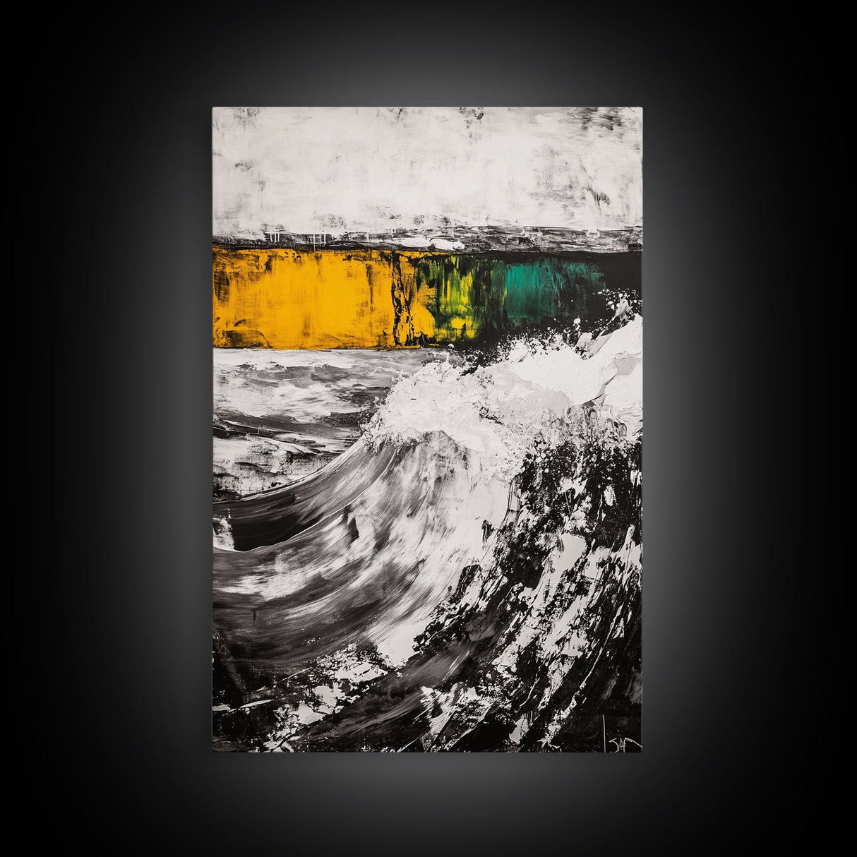 Ocean Waves, Coastal Abstract, White Black Art, Framed Canvas Print, Living Room Decor, Beach House Art, Minimalist Seascape