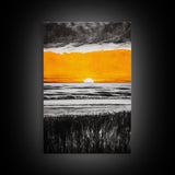 Fiery Sunset, Dramatic Sky, Ocean Scene, Framed Canvas Print, Fall Wall Art, Large Beach Painting, Contemporary Art, Sunset Horizon