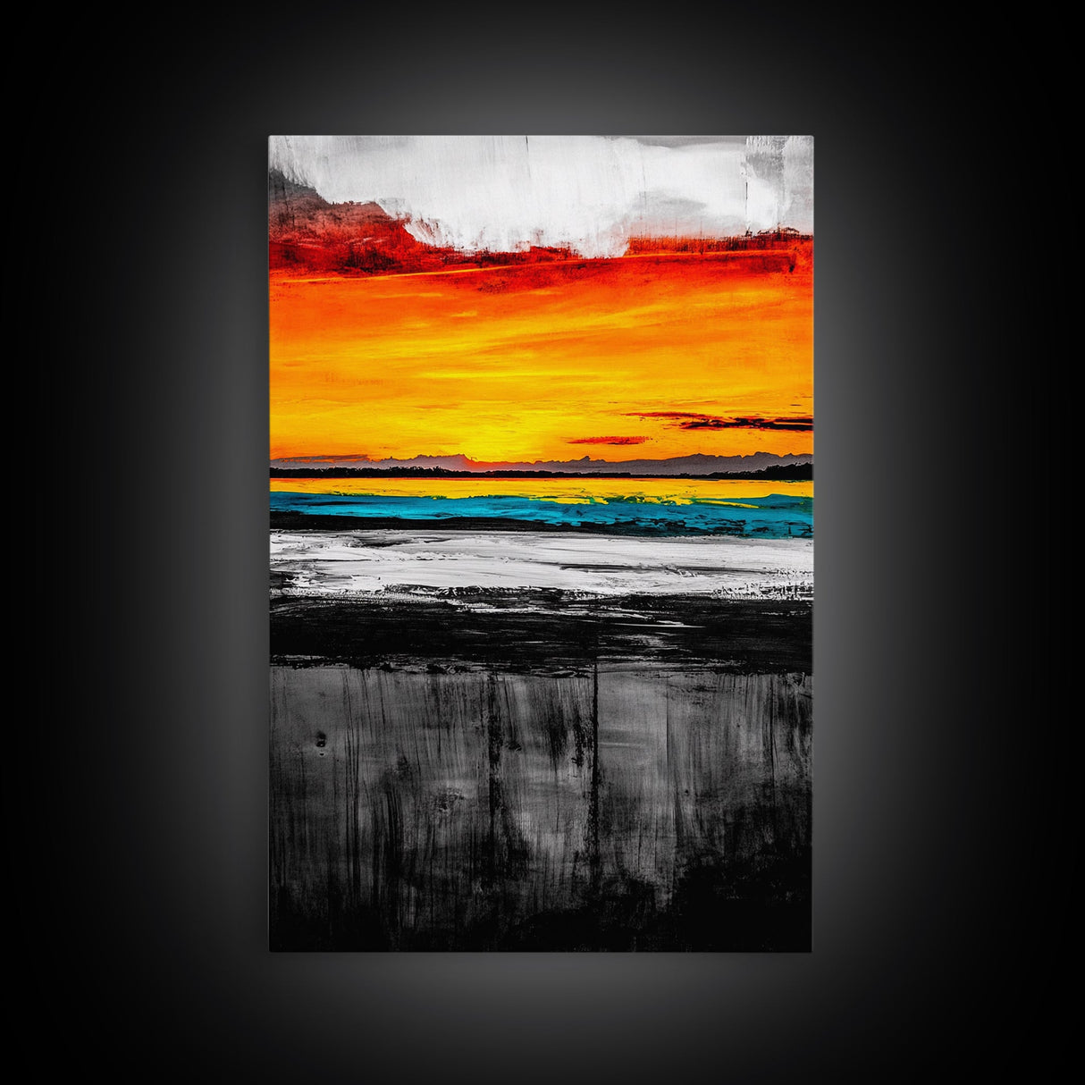 Sunset Reflection, Dramatic Skies, Ocean Scene, Framed Canvas Print, Vibrant Seascape, Living Room Wall Art, Fall Painting, Coastal Decor