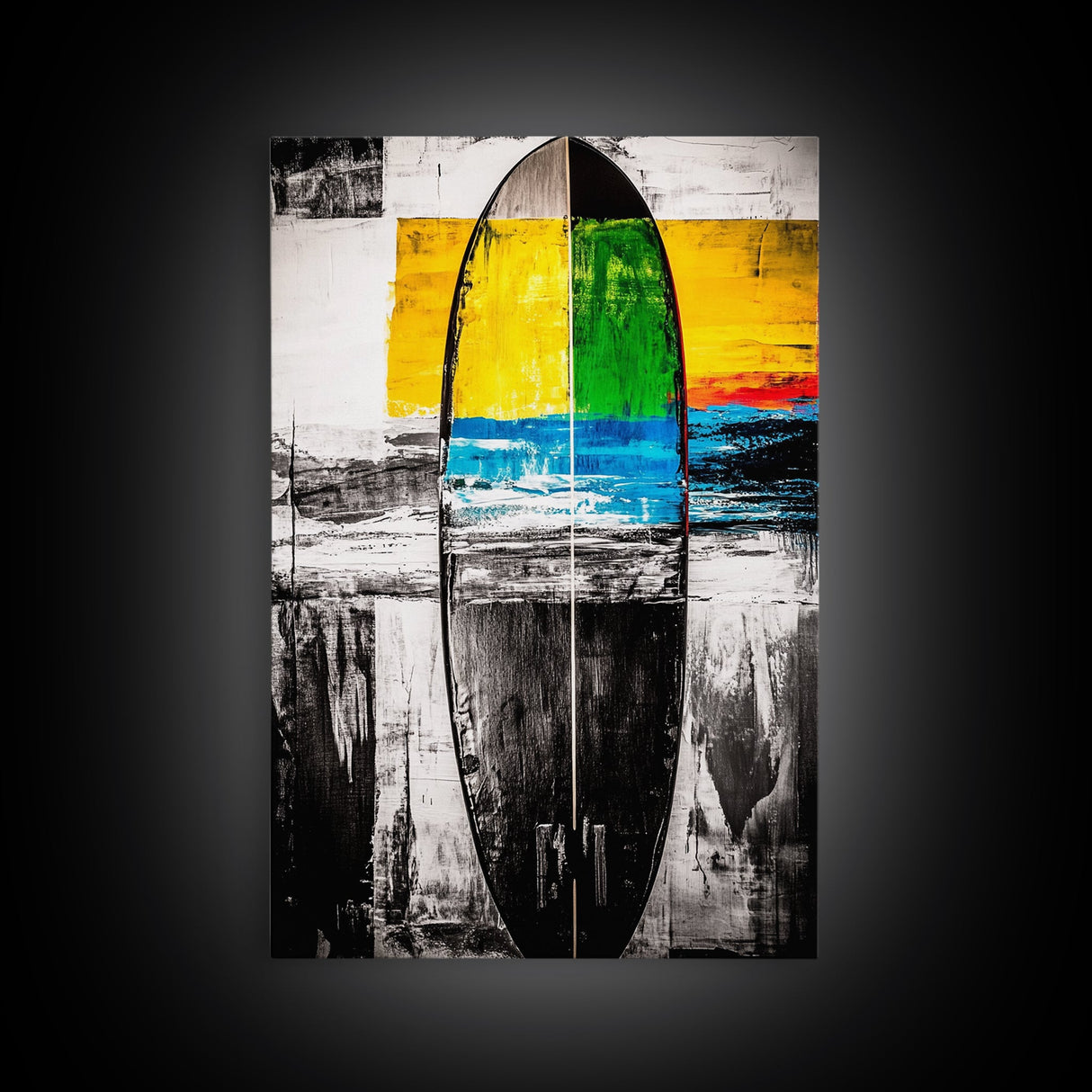 Abstract Surfboard, Colorful Beach Art, Modern Coastal Decor, Surfer Gift, Framed Canvas Print, Boho Wall Art, Bedroom Wall Art