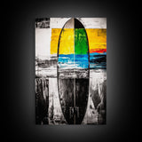 Abstract Surfboard, Colorful Beach Art, Modern Coastal Decor, Surfer Gift, Framed Canvas Print, Boho Wall Art, Bedroom Wall Art
