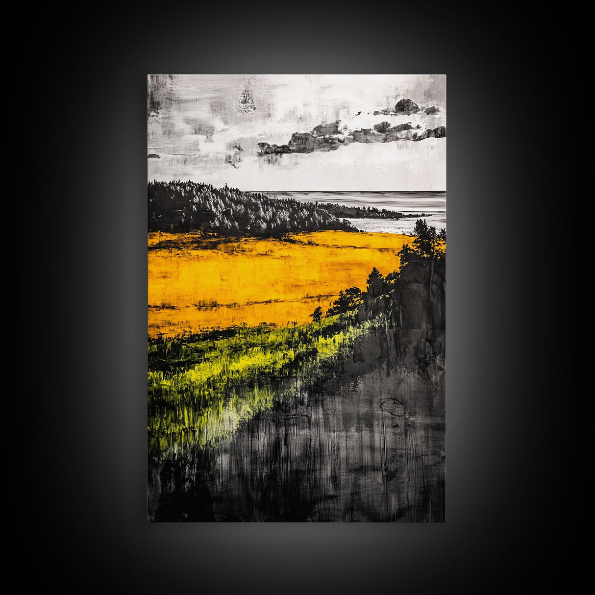 Golden Fields, Dramatic Landscape, Autumn Wall Art, Rustic Home Decor, Mountain View Framed Canvas Print, Farmhouse Aesthetic, Office Decor