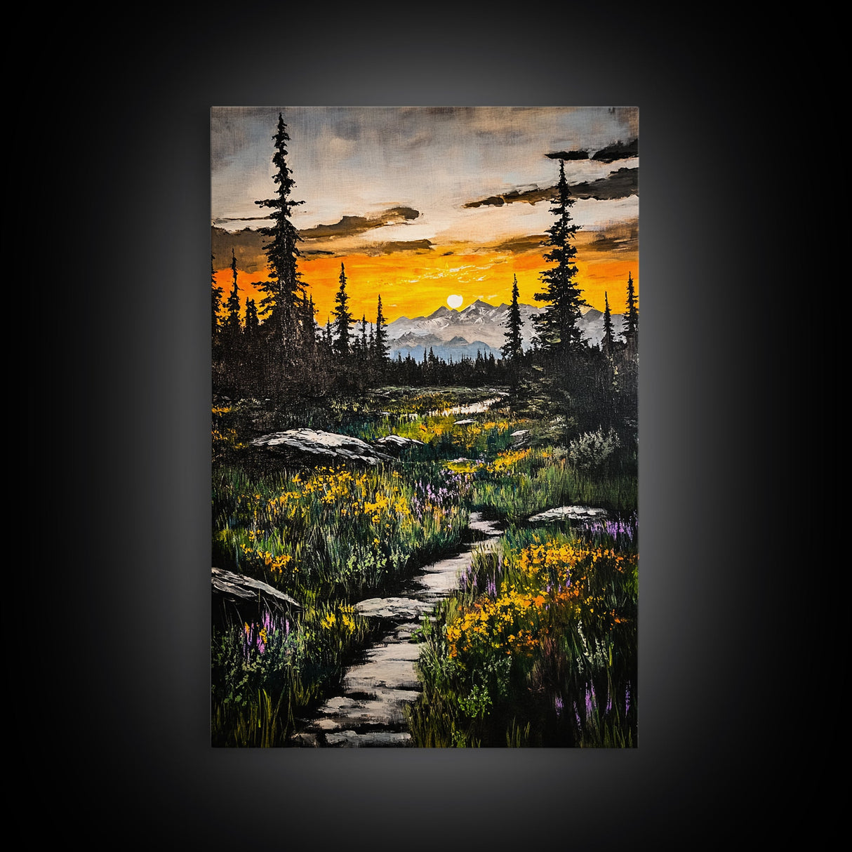 Mountain Sunset, Wilderness Landscape, Nature Wall Art, Outdoor Adventure Print, Framed Canvas Print, Living Room Decor, Cabin Aesthetic