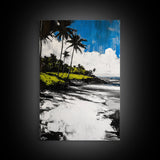 Tropical Beach, Palm Tree Art, Coastal Wall Decor, Canvas Print, Modern Seaside Artwork, Blue and Green Painting, Living Room Statement