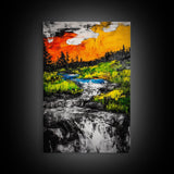 Autumn River, Nature Wall Art, Modern Landscape, Framed Canvas Print, Rustic Home Decor, Office Artwork, Vibrant Sunset Painting