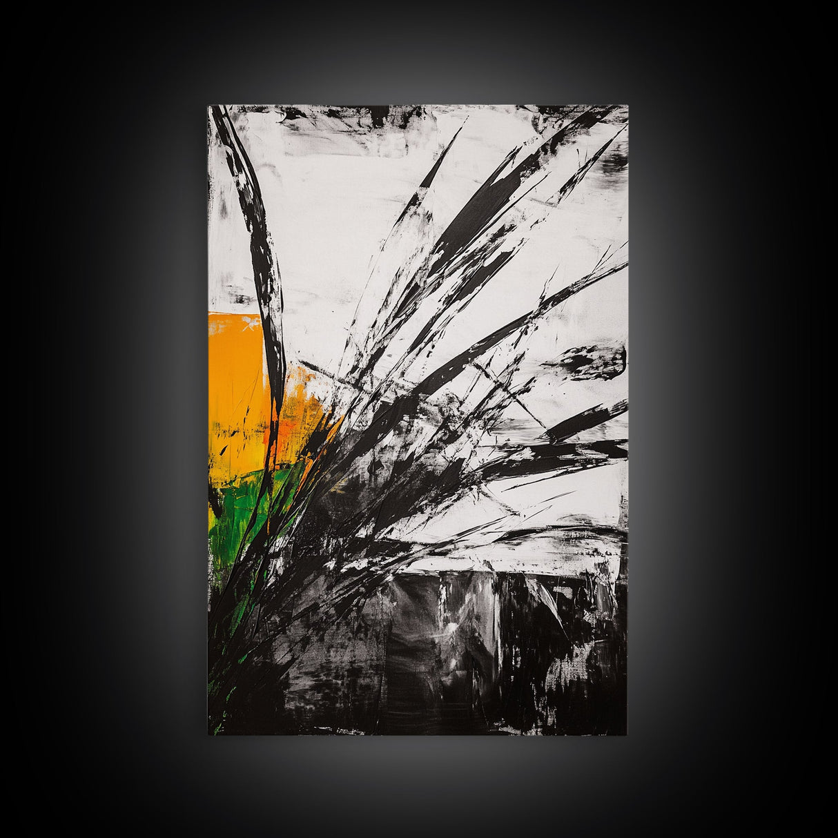 Abstract Grass, Modern Wall Art, Minimalist Home Decor, Framed Canvas Print, Black White Gold, Contemporary Artwork, Bold Design