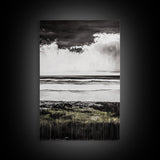 Stormy Beach, Coastal Wall Art, Black White Ocean, Framed Canvas Print, Dramatic Seascape, Nautical Home Decor, Modern Minimalist
