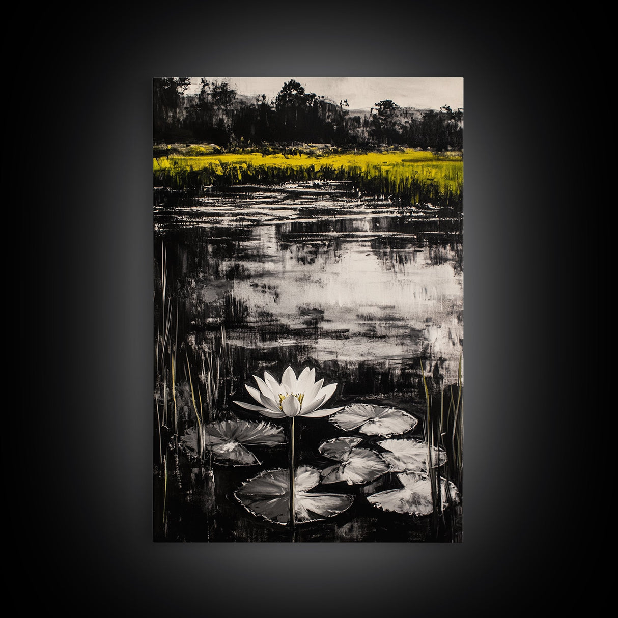 Water Lily, Tranquil Pond Scene, Zen Nature Decor, Floral Botanical Print, Relaxing Bedroom Wall Art, Framed Canvas Print