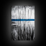 Tall Grass, Serene Lake View, Minimalist Coastal Art, Black White Landscape, Contemporary Home Decor, Canvas Print