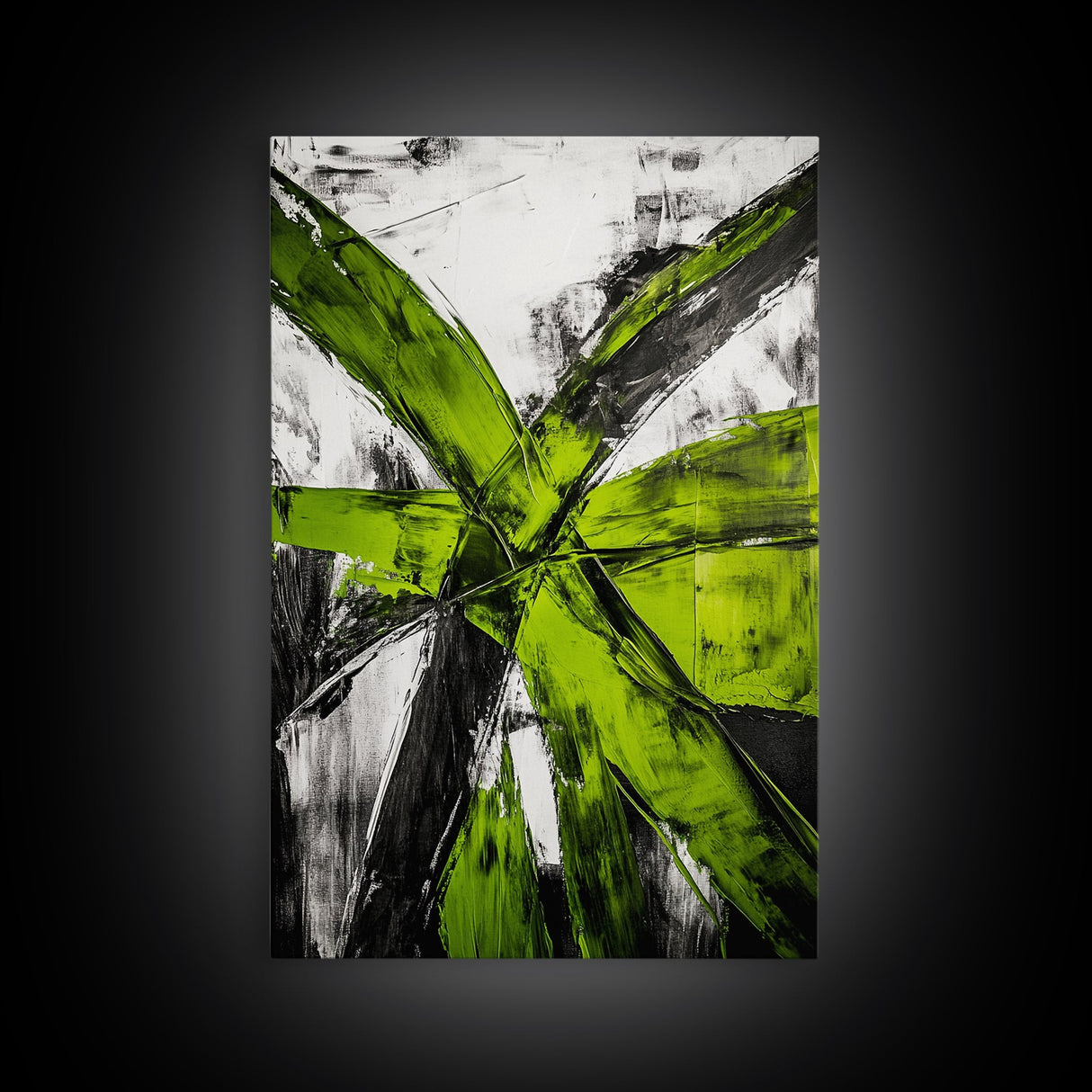 Green Abstract, Bold Modern Art, Vibrant Minimalist Design, Contemporary Statement Piece, Office Wall Decor, Framed Canvas Print