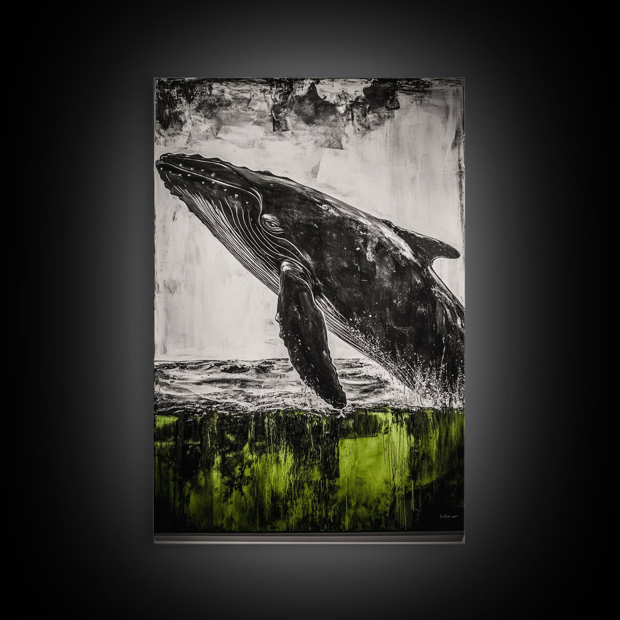 Humpback Whale, Ocean Wall Art, Framed Canvas Print, Black and White Art, Nautical Decor, Beach House Art, Coastal Wall Art