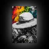 White Hat, Western Art, Framed Canvas Print, Southwestern Decor, Rustic Wall Art, Colorful Abstract Art, Boho Living Room Art