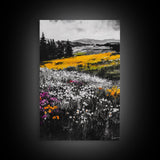 Wildflower Meadow, Mountain Art, Framed Canvas Print, Nature Wall Art, Vibrant Floral Painting, Spring Landscape Art, Living Room Decor