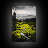 Winding Path, Mountain Meadow, Nature Landscape, Rustic Wall Art, Framed Canvas Print, Farmhouse Decor, Green Hills, Relaxing Art