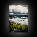 Ocean Waves, Storm Clouds, Coastal Drama, Seascape Wall Art, Framed Canvas Print, Modern Home Decor, Blue Gray Tones, Beach Aesthetic