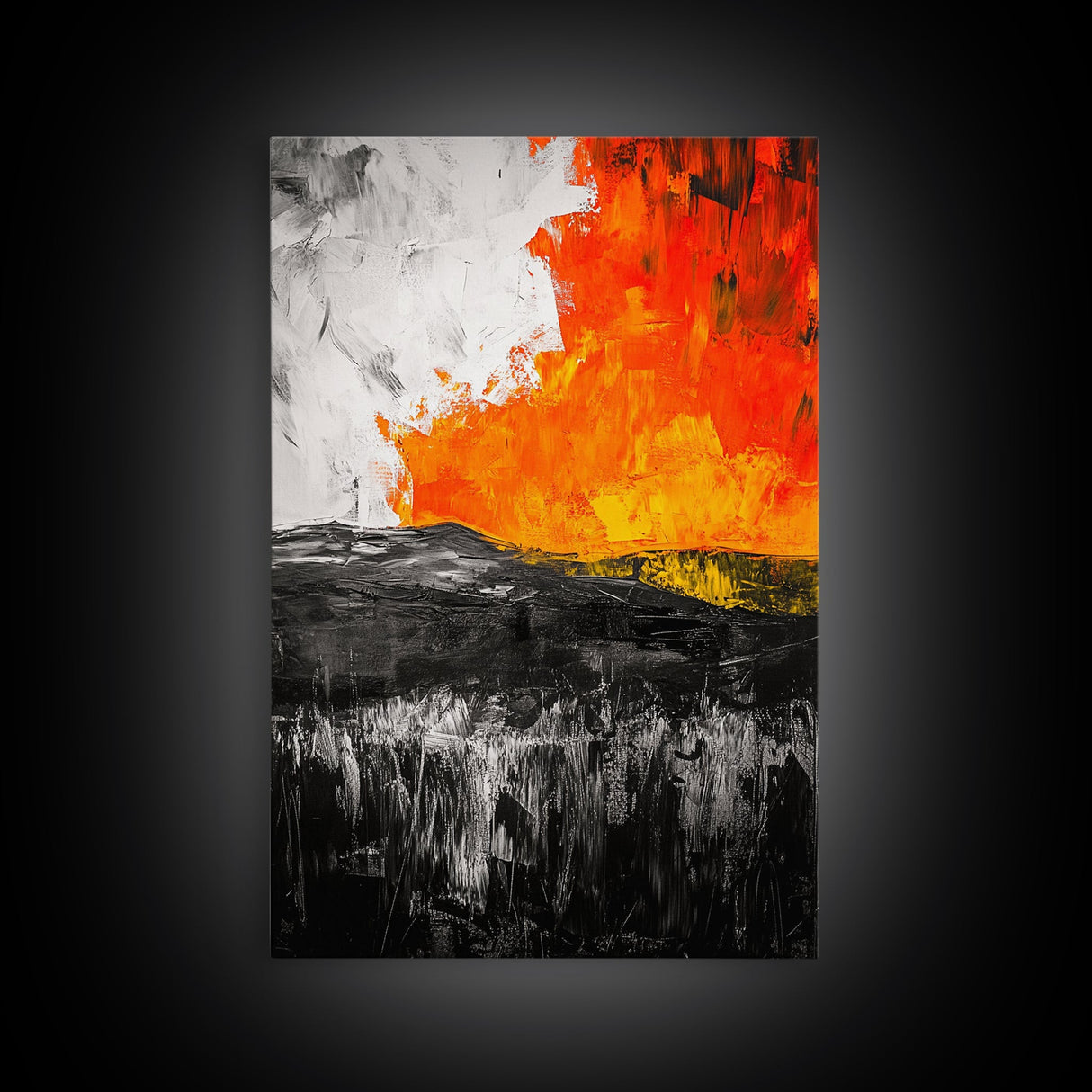 Fiery Abstract, Bold Modern Art, Framed Canvas Print, Contemporary Wall Art, Orange and Black Decor, Living Room Art, Statement Piece