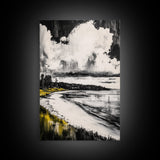 Tranquil Shoreline, Coastal Landscape, Framed Canvas Print, Beach House Wall Art, Ocean View, Minimalist Seascape, Living Room Accent