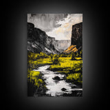 Mountain River, National Park Art, Black and White Landscape, Nature Lover Gift, Rustic Home Decor, Adventure Print, Framed Canvas Print