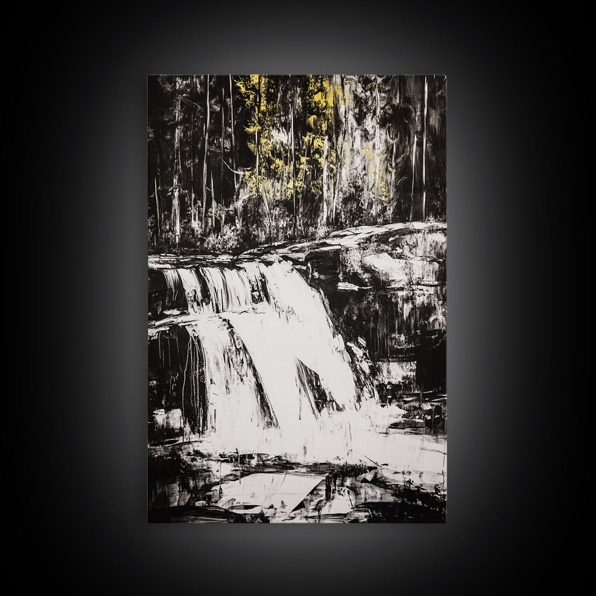 Waterfall Scene, Black and White Art, Forest Wall Decor, Cabin Aesthetic, Adventure Landscape Print, Wilderness Gift, Canvas Print
