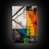 Abstract Geometric Art, Yellow Orange Blue Green, Black White Art, Minimalist Wall Decor, Contemporary Office Art, Framed Canvas Print