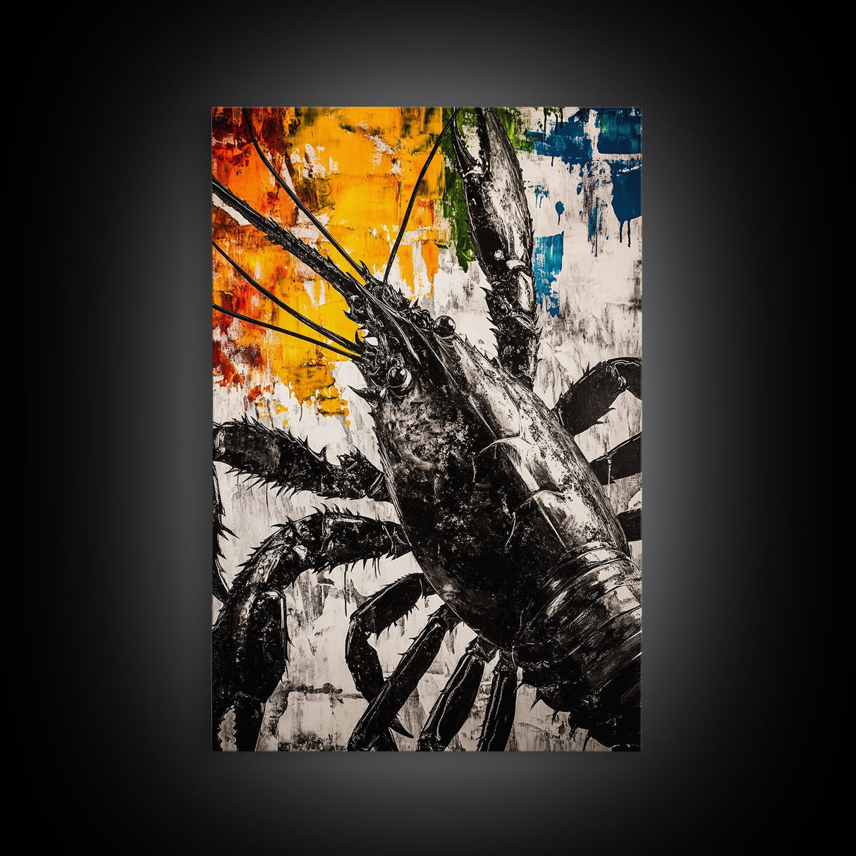 Lobster Artwork, Black and White Wall Print, Coastal Kitchen Decor, Rustic Nautical Art, Bold Seafood Illustration, Framed Canvas Print