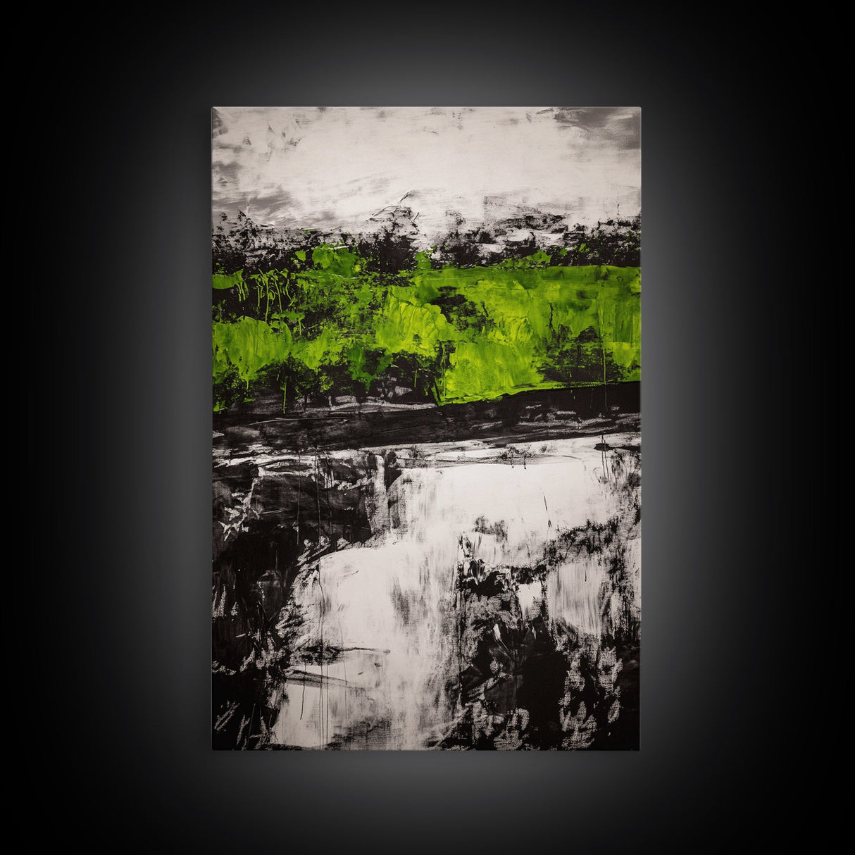 Abstract Art, Green and Black Print, Bold Nature Inspired Decor, Contemporary Wall Art, Modern Home Aesthetic, Framed Canvas Print