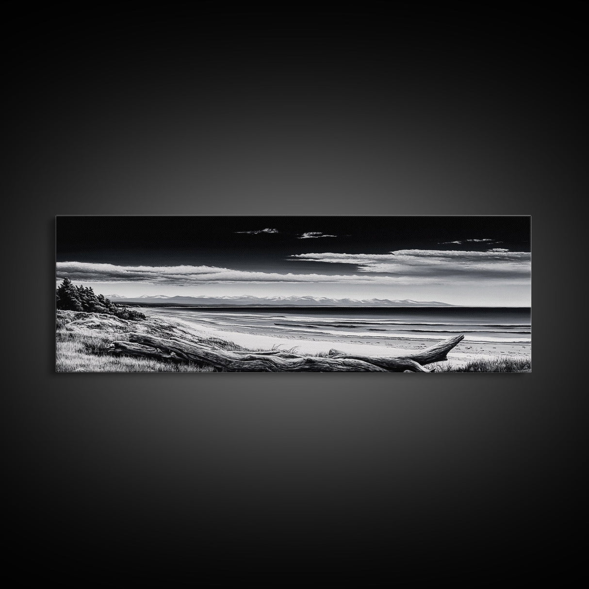 Black and White Beach, Coastal Wall Art, Modern Seascape, Minimalist Art, Monochrome Print, Framed Canvas Print, Bedroom Decor