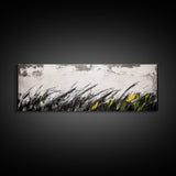 Grassy Field Painting, Minimalist Art, Nature Inspired, Modern Wall Decor, Black and White Art, Framed Canvas Print, Office Wall Art