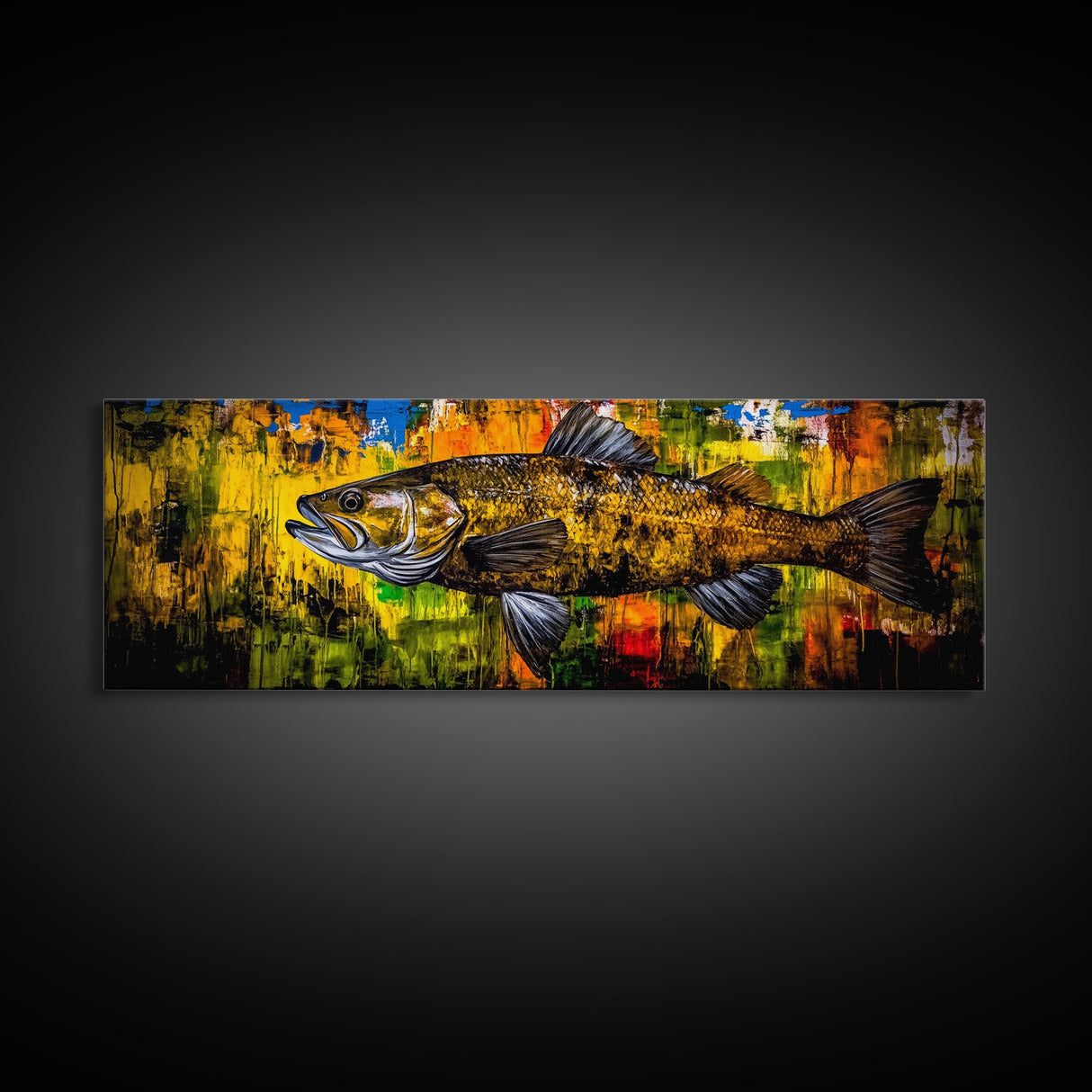 Vibrant Fish Painting, Rustic Fishing Wall Art, Colorful Wildlife Print, Cabin Wall Decor, Nature Canvas Print, Framed Canvas Print