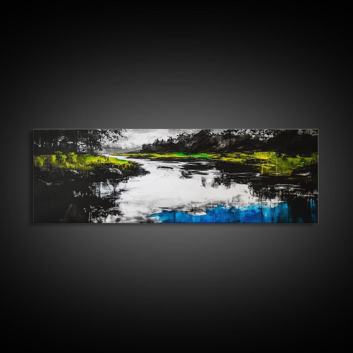 Moody River, Green Forest, Reflective Water, Canvas Print, Nature Wall Art, Tranquil Landscape, Modern Home Decor, Living Room Art